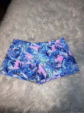 Lilly Pulitzer Ocean View shorts XL Saltwater Blue Shade Seekers Print Pull On